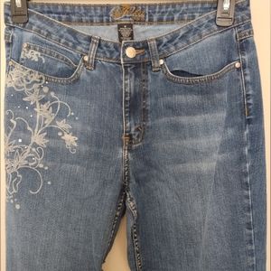 High-waisted embellished flare jeans